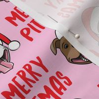 Merry Pitmas - pit bull Santa hats - pitties - pink - Christmas dogs - LAD19