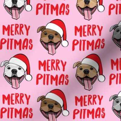 Merry Pitmas - pit bull Santa hats - pitties - pink - Christmas dogs - LAD19