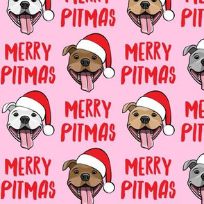 Merry Pitmas - pit bull Santa hats - pitties - pink - Christmas dogs - LAD19
