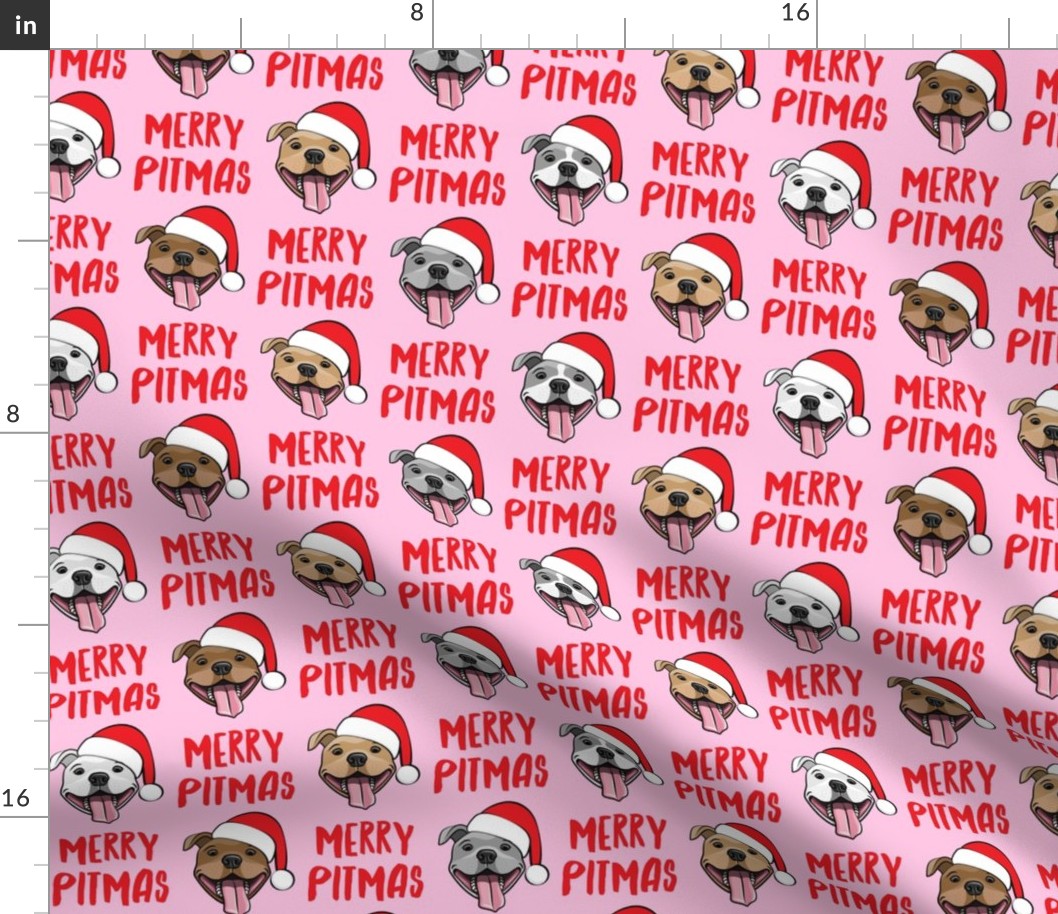 Merry Pitmas - pit bull Santa hats - pitties - pink - Christmas dogs - LAD19