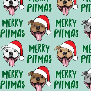 Merry Pitmas - pit bull Santa hats - pitties - mint  - Christmas dogs - LAD19