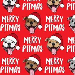 Merry Pitmas - pit bull Santa hats - pitties - red - Christmas dogs - LAD19
