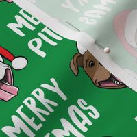 Merry Pitmas - pit bull Santa hats - pitties - green - Christmas dogs - LAD19