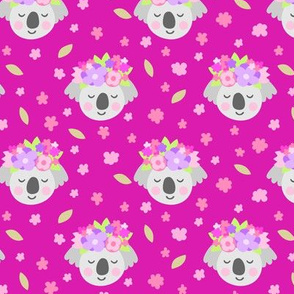 Flower Crown Koala on Hot Pink