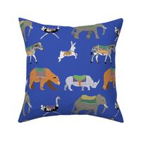 Herd of Carousel Animals on Blue Background