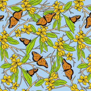 Monarch Butterflies and Yellow Flowers