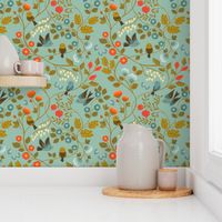 Fruit Birds Chinoiserie {Eggshell Blue} - medium