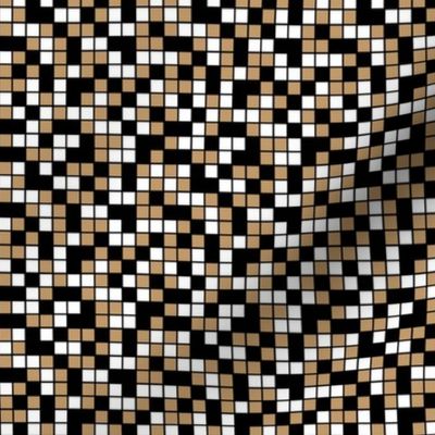 Small Mosaic Squares in Black, Camel Brown, and White