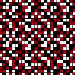 Small Mosaic Squares in Black, Dark Red, and White
