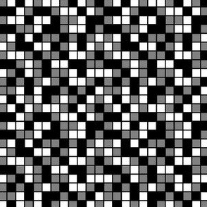 Small Mosaic Squares in Black, Medium Gray, and White