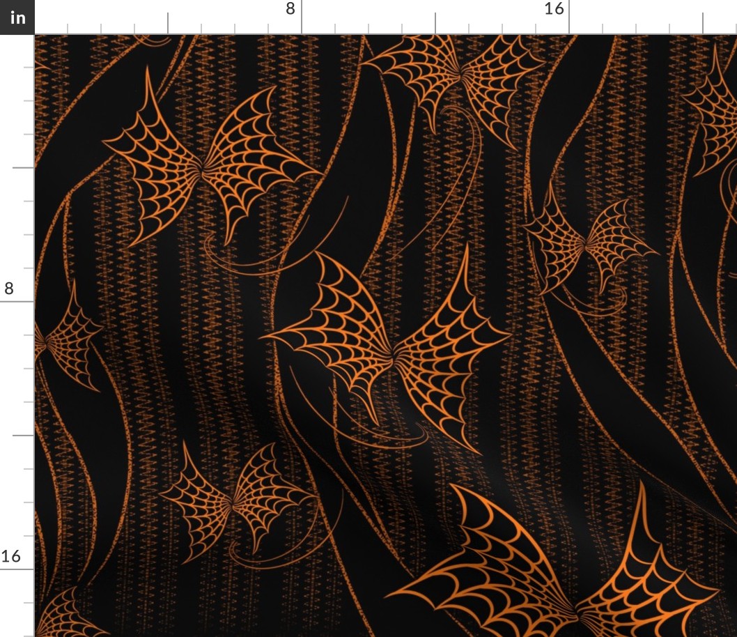 ★ SPIDER WEB THREADS ★ Black and Orange - Large Scale / Collection : Halloween Moths - Creepy Prints