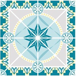Square 6" Tile, Blue, Yellow, Gray