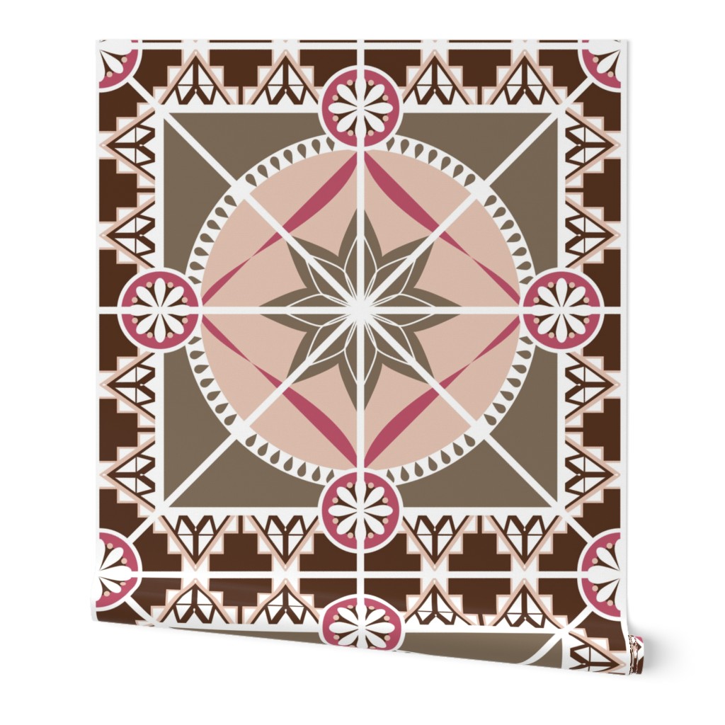 Boho Style Star Tile 6" Square, Pink, Brown