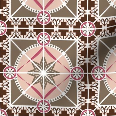 Boho Style Star Tile 6" Square, Pink, Brown