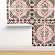 Boho Style Star Tile 6" Square, Pink, Brown