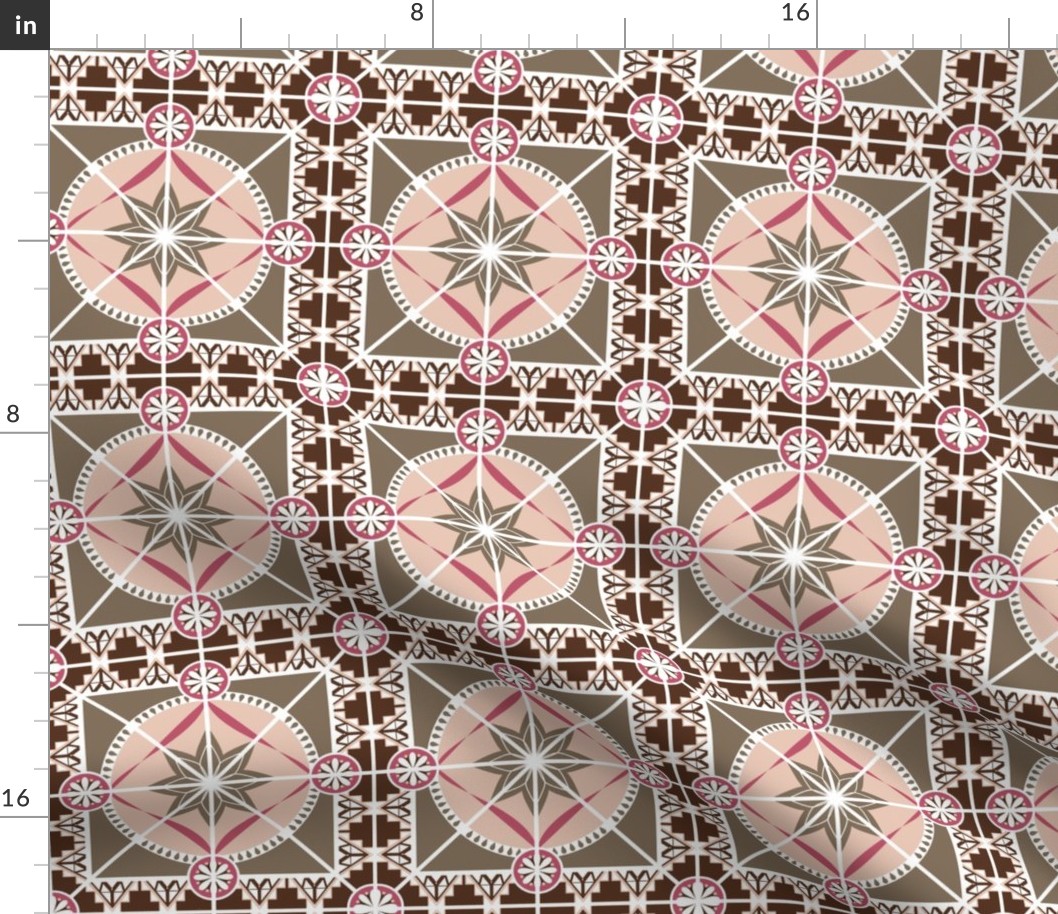 Boho Style Star Tile 6" Square, Pink, Brown