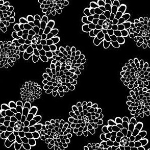 White Dahlia Flower Line Art on Black