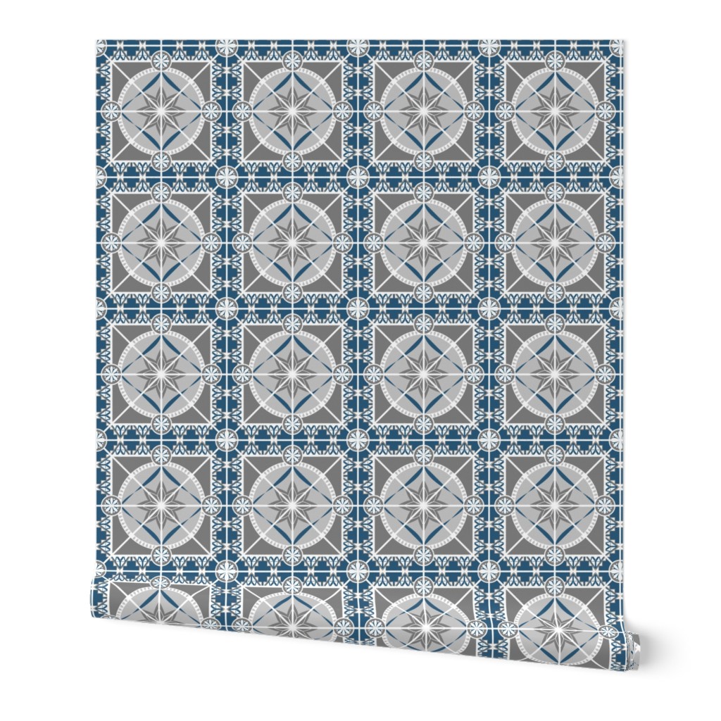 Square 6" Tile, Blue, Gray, White