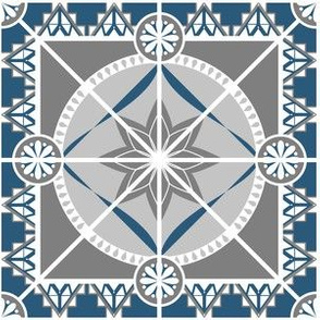 Square 6" Tile, Blue, Gray, White