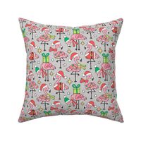 Christmas Holidays Flamingos on Light Grey