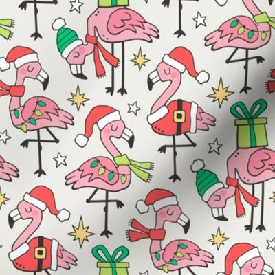 Christmas Holidays Flamingos on Cloud Grey