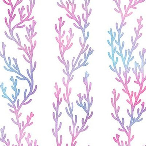 Magical Coral Stripes in Mermaid Colored Watercolor on White