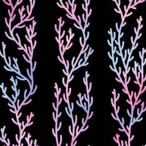 Magical Coral Stripes in Mermaid Colored Watercolor on Black