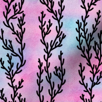 Magical Coral Stripes in Black on Mermaid Colored Watercolor
