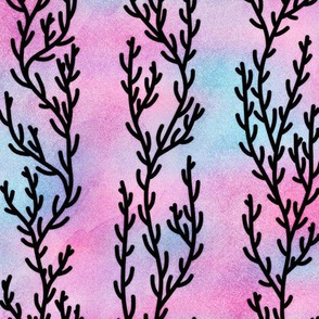 Magical Coral Stripes in Black on Mermaid Colored Watercolor