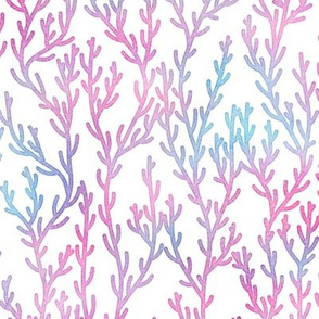 Magical Coral Pattern in Mermaid Colored Watercolor on White