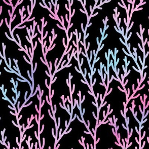 Magical Coral Pattern in Mermaid Colored Watercolor on Black