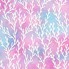 Magical Coral Pattern in White on Mermaid Colored Watercolor