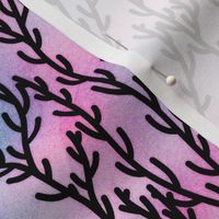 Magical Coral Pattern in Black on Mermaid Colored Watercolor