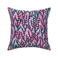 Magical Coral Pattern in Black on Mermaid Colored Watercolor