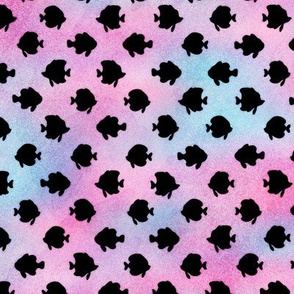 Magical Fish Pattern in Black on Mermaid Colored Watercolor