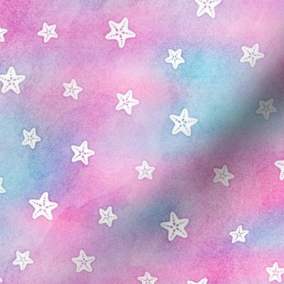 Magical Starfish Pattern in White on Mermaid Colored Watercolor