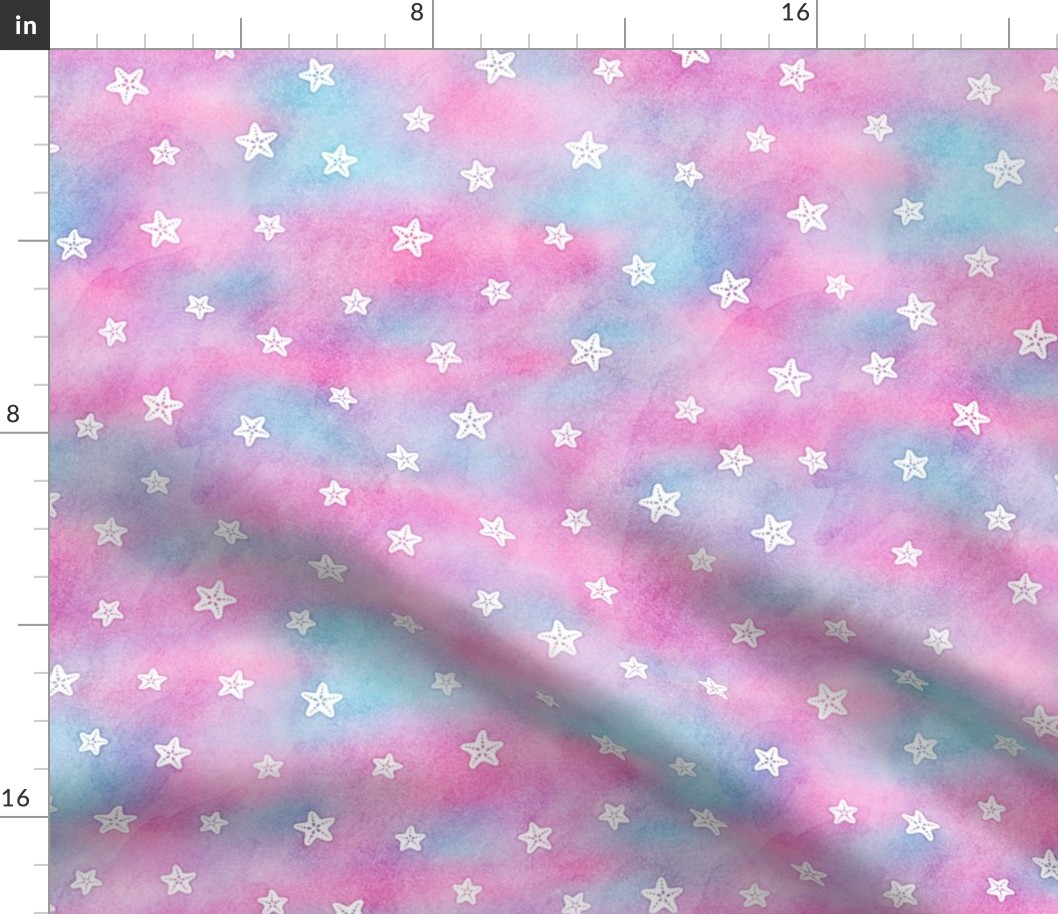 Magical Starfish Pattern in White on Mermaid Colored Watercolor