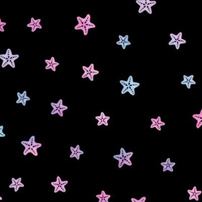 Magical Starfish Pattern in Mermaid Colored Watercolor on Black