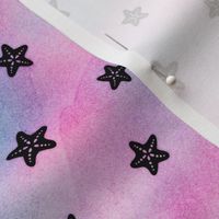 Magical Starfish Pattern in Black on Mermaid Colored Watercolor