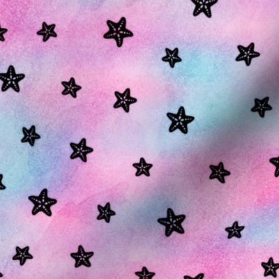 Magical Starfish Pattern in Black on Mermaid Colored Watercolor