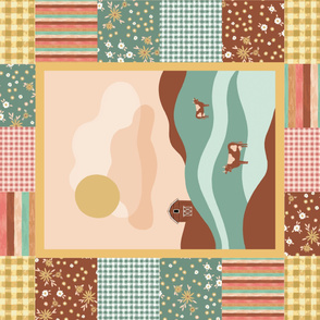 Modern Farmhouse Landscape Cheater Quilt Pink