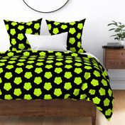 Safety Dance Funky Flower Bright Green, with Yellow and Blue on Black