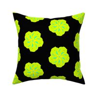 Safety Dance Funky Flower Bright Green, with Yellow and Blue on Black