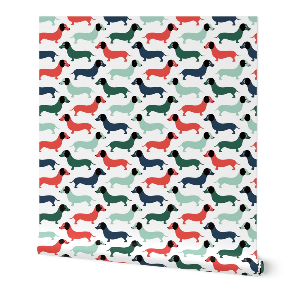 Vintage doxie sausage dogs dachshund illustration pattern christmas green gender neutral  XS