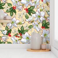 Amaryllis + Holly | Pale Yellow w/Birds + Faux Texture