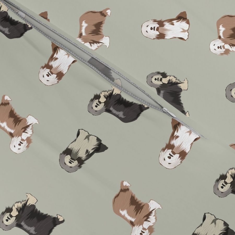 bearded collies dog fabric - bearded collie, collie dog, dog, dogs fabric, dog design - taupe