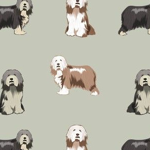 bearded collies dog fabric - bearded collie, collie dog, dog, dogs fabric, dog design - taupe