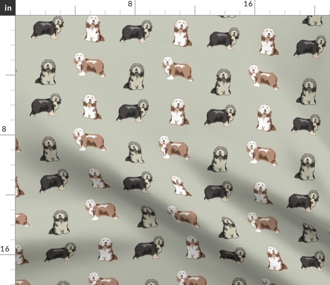 bearded collies dog fabric - bearded collie, collie dog, dog, dogs fabric, dog design - taupe