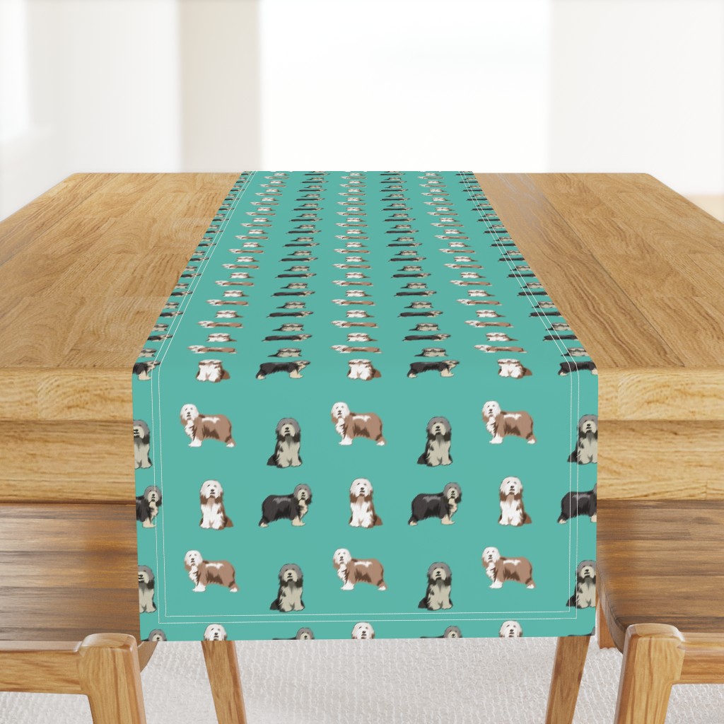 bearded collies dog fabric - bearded collie, collie dog, dog, dogs fabric, dog design - turquoise