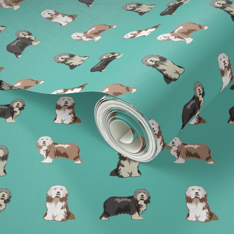 bearded collies dog fabric - bearded collie, collie dog, dog, dogs fabric, dog design - turquoise